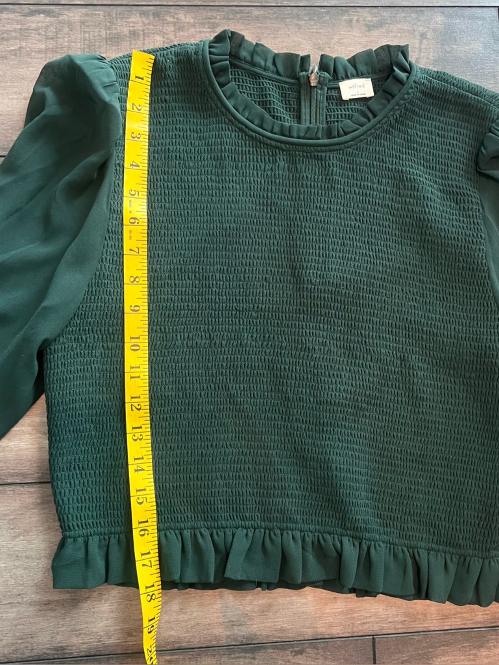 ARITZIA Wilfred Tempest Blouse Women's Dark Green Smocked Long-Sleeve Top - Picture 9 of 11